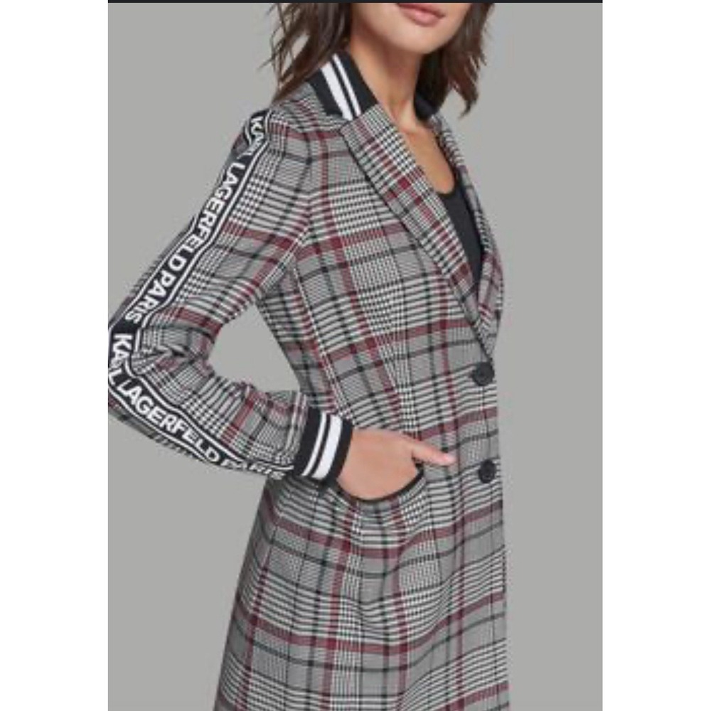 karl Lagerfeld ParisPLAID LOGO TAPE‎ SPORTY TOPPER Hacker, Blazer Coat Sz 0